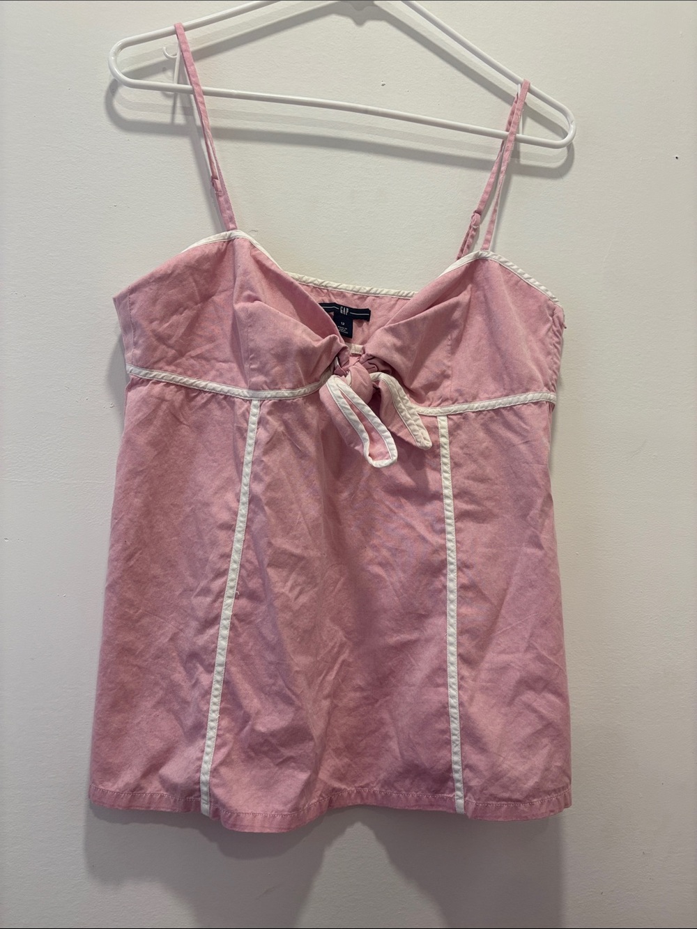 GAP Pink Spaghetti Strap Tie-Front Cami with White Trim